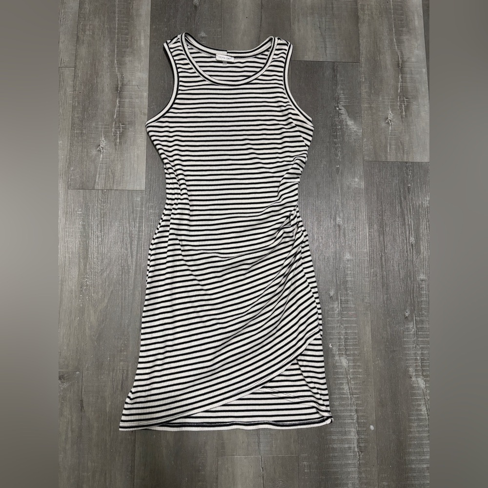 Olivia Grey Black & White Striped Sleeveless Midi Dress